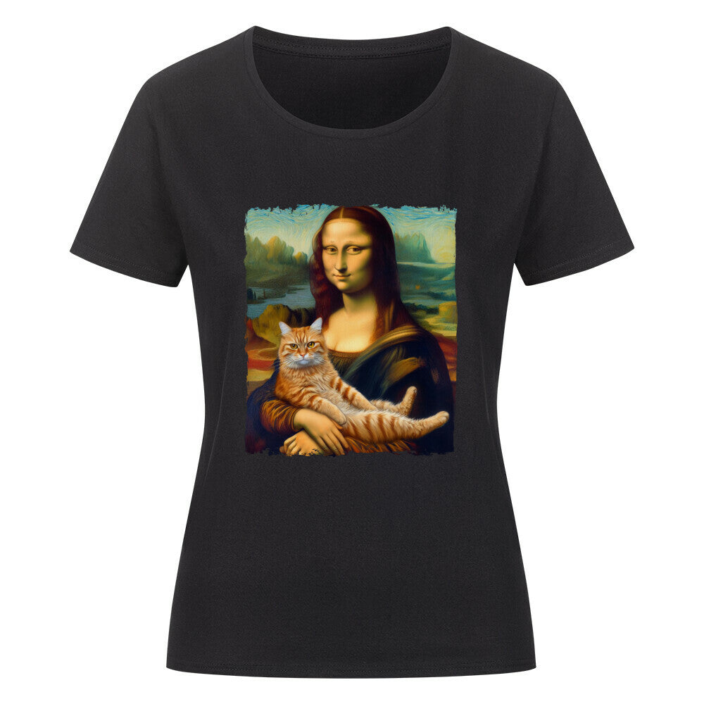 T-Shirt schwarz Mona Lisa mit Katze