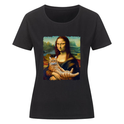 T-Shirt schwarz Mona Lisa mit Katze