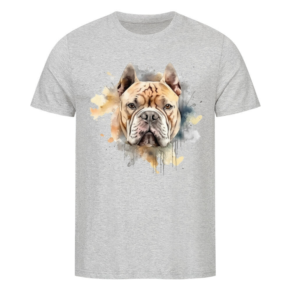 Kanimal "Pitbull Kopf" T-Shirt für Herren, 100% Bio-Baumwolle, Unisex-Schnitt – Dieses T-Shirt in grau der Marke Kanimal zeigt eine kunstvolle Aquarell-Illustration eines Pitbull-Kopfes mit fließenden, sanften Farben im Hintergrund. Das stilvolle Design verleiht dem Shirt einen modernen, künstlerischen Look. Hergestellt aus 100% gekämmter ringgesponnener Bio-Baumwolle, mit normaler Passform, eingesetzten Ärmeln und 1x1 Rippstrick am Ausschnitt. Ideal für Hundeliebhaber.