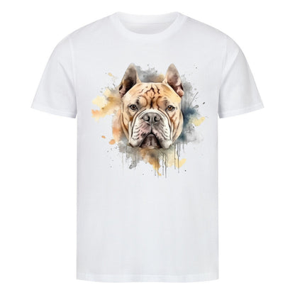 Kanimal "Pitbull Kopf" T-Shirt für Herren, 100% Bio-Baumwolle, Unisex-Schnitt – Dieses T-Shirt in weiß der Marke Kanimal zeigt eine kunstvolle Aquarell-Illustration eines Pitbull-Kopfes mit fließenden, sanften Farben im Hintergrund. Das stilvolle Design verleiht dem Shirt einen modernen, künstlerischen Look. Hergestellt aus 100% gekämmter ringgesponnener Bio-Baumwolle, mit normaler Passform, eingesetzten Ärmeln und 1x1 Rippstrick am Ausschnitt. Ideal für Hundeliebhaber.