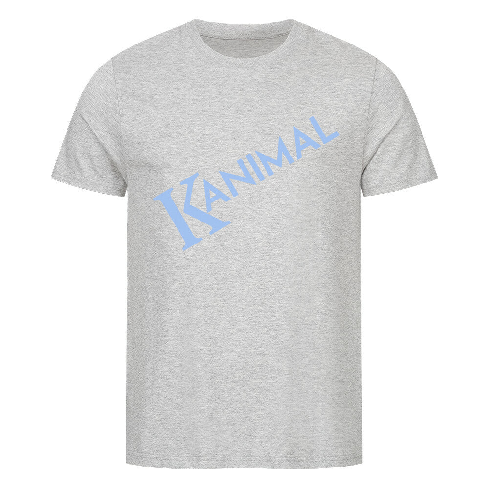 Kanimal Premium T-Shirt für Herren, 100% Bio-Baumwolle, Unisex-Schnitt – Dieses schlichte T-Shirt in grau der Marke Kanimal zeigt den Schriftzug "Kanimal" in schräger, blassblauer Schrift auf der Vorderseite. Ideal für minimalistische Looks oder als Statement-Piece. Hergestellt aus 100% gekämmter ringgesponnener Bio-Baumwolle, mit normaler Passform, eingesetzten Ärmeln und 1x1 Rippstrick am Ausschnitt. Perfekt für den Alltag und entspannte Anlässe.