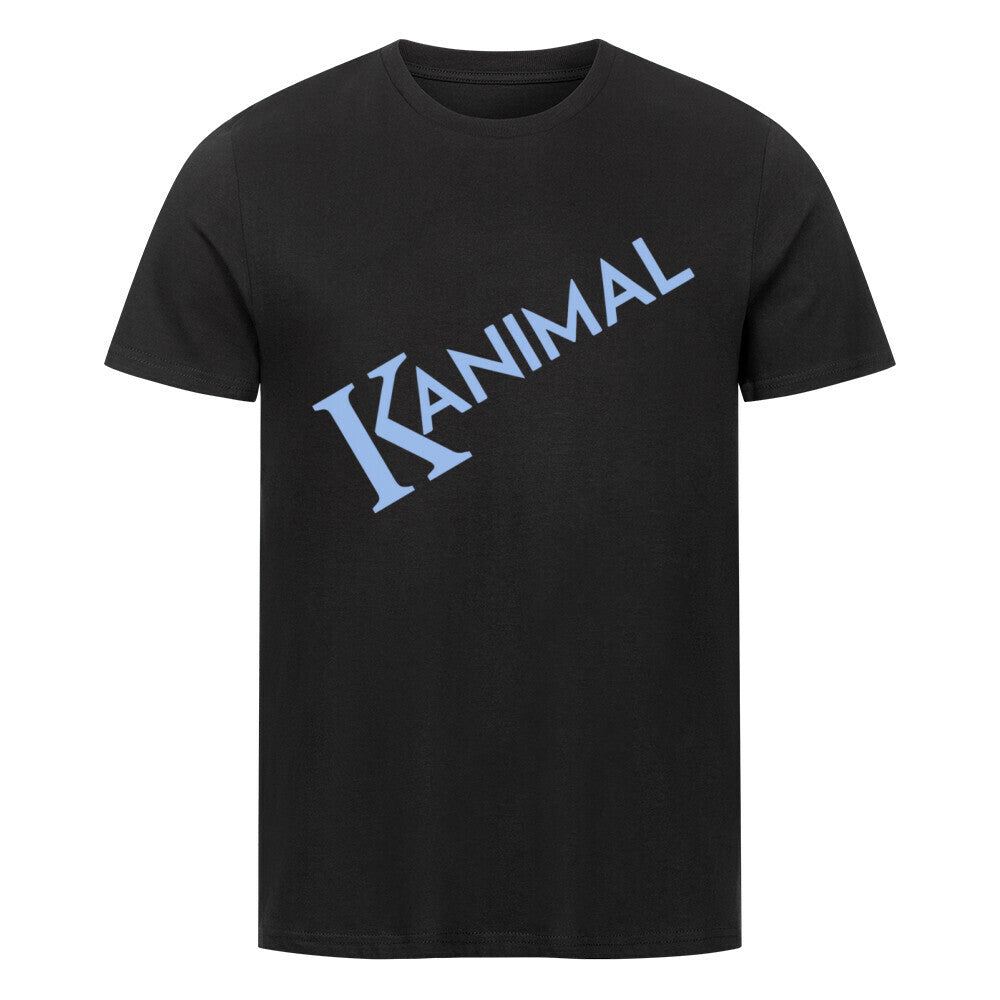 Kanimal Premium T-Shirt für Herren, 100% Bio-Baumwolle, Unisex-Schnitt – Dieses schlichte T-Shirt in schwarz der Marke Kanimal zeigt den Schriftzug "Kanimal" in schräger, blassblauer Schrift auf der Vorderseite. Ideal für minimalistische Looks oder als Statement-Piece. Hergestellt aus 100% gekämmter ringgesponnener Bio-Baumwolle, mit normaler Passform, eingesetzten Ärmeln und 1x1 Rippstrick am Ausschnitt. Perfekt für den Alltag und entspannte Anlässe.