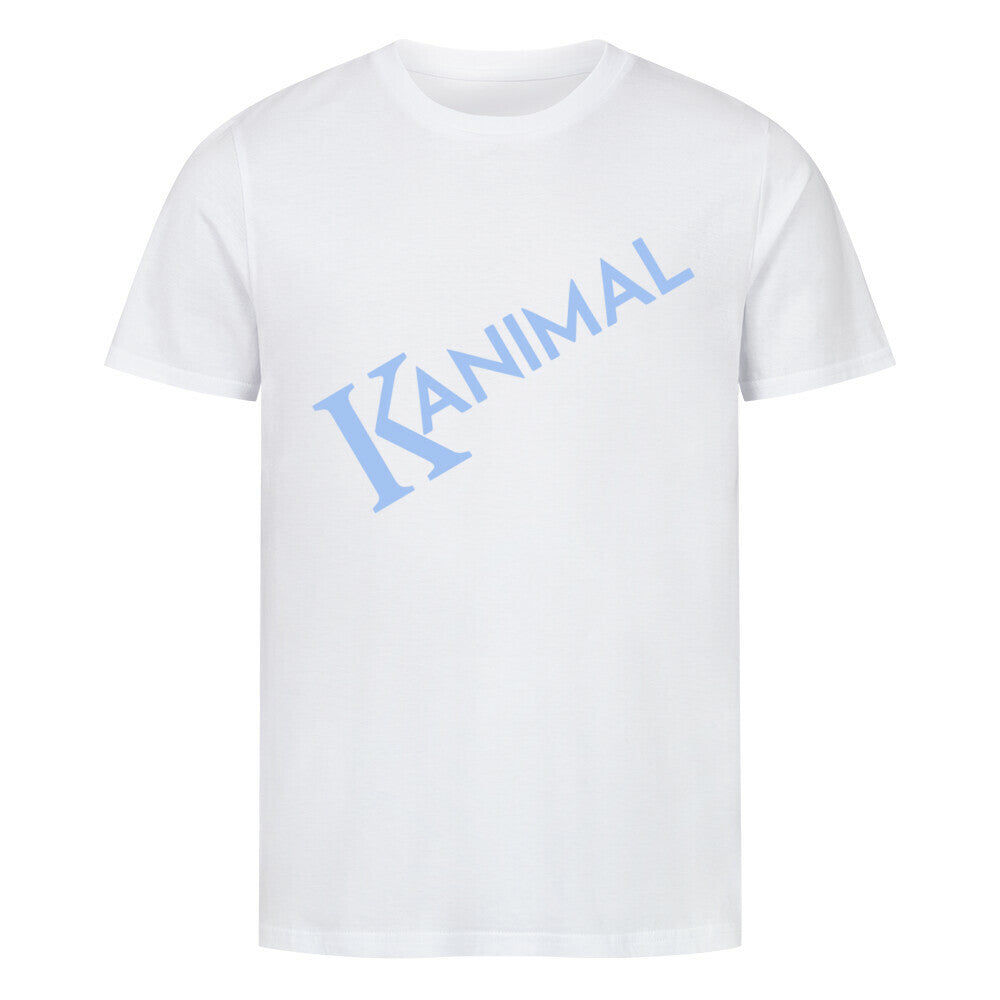 Kanimal Premium T-Shirt für Herren, 100% Bio-Baumwolle, Unisex-Schnitt – Dieses schlichte T-Shirt in weiß der Marke Kanimal zeigt den Schriftzug "Kanimal" in schräger, blassblauer Schrift auf der Vorderseite. Ideal für minimalistische Looks oder als Statement-Piece. Hergestellt aus 100% gekämmter ringgesponnener Bio-Baumwolle, mit normaler Passform, eingesetzten Ärmeln und 1x1 Rippstrick am Ausschnitt. Perfekt für den Alltag und entspannte Anlässe.