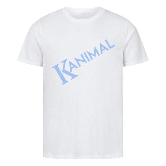 Kanimal Premium T-Shirt für Herren, 100% Bio-Baumwolle, Unisex-Schnitt – Dieses schlichte T-Shirt in weiß der Marke Kanimal zeigt den Schriftzug "Kanimal" in schräger, blassblauer Schrift auf der Vorderseite. Ideal für minimalistische Looks oder als Statement-Piece. Hergestellt aus 100% gekämmter ringgesponnener Bio-Baumwolle, mit normaler Passform, eingesetzten Ärmeln und 1x1 Rippstrick am Ausschnitt. Perfekt für den Alltag und entspannte Anlässe.