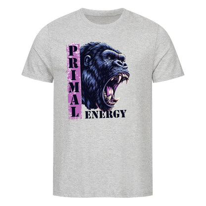 Kanimal "Primal Energy" T-Shirt für Herren, 100% Bio-Baumwolle, Unisex-Schnitt – Dieses kraftvolle T-Shirt in grau der Marke Kanimal zeigt einen brüllenden Gorilla in dunklen Farben, begleitet vom Schriftzug "Primal Energy" in Lila und Schwarz. Das Design strahlt Stärke und Wildheit aus, perfekt für sportliche und energische Looks. Hergestellt aus 100% gekämmter Bio-Baumwolle, mit normaler Passform, eingesetzten Ärmeln und 1x1 Rippstrick am Ausschnitt.